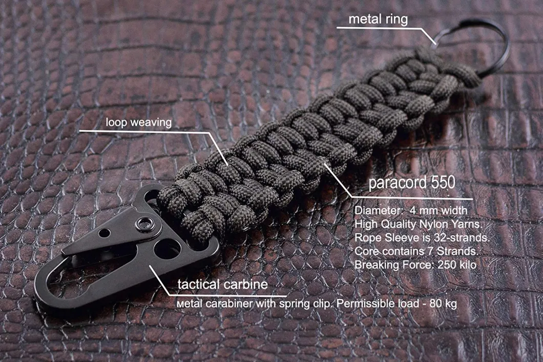 Lightweight Paracord Keychain with Carabiner for Outdoor