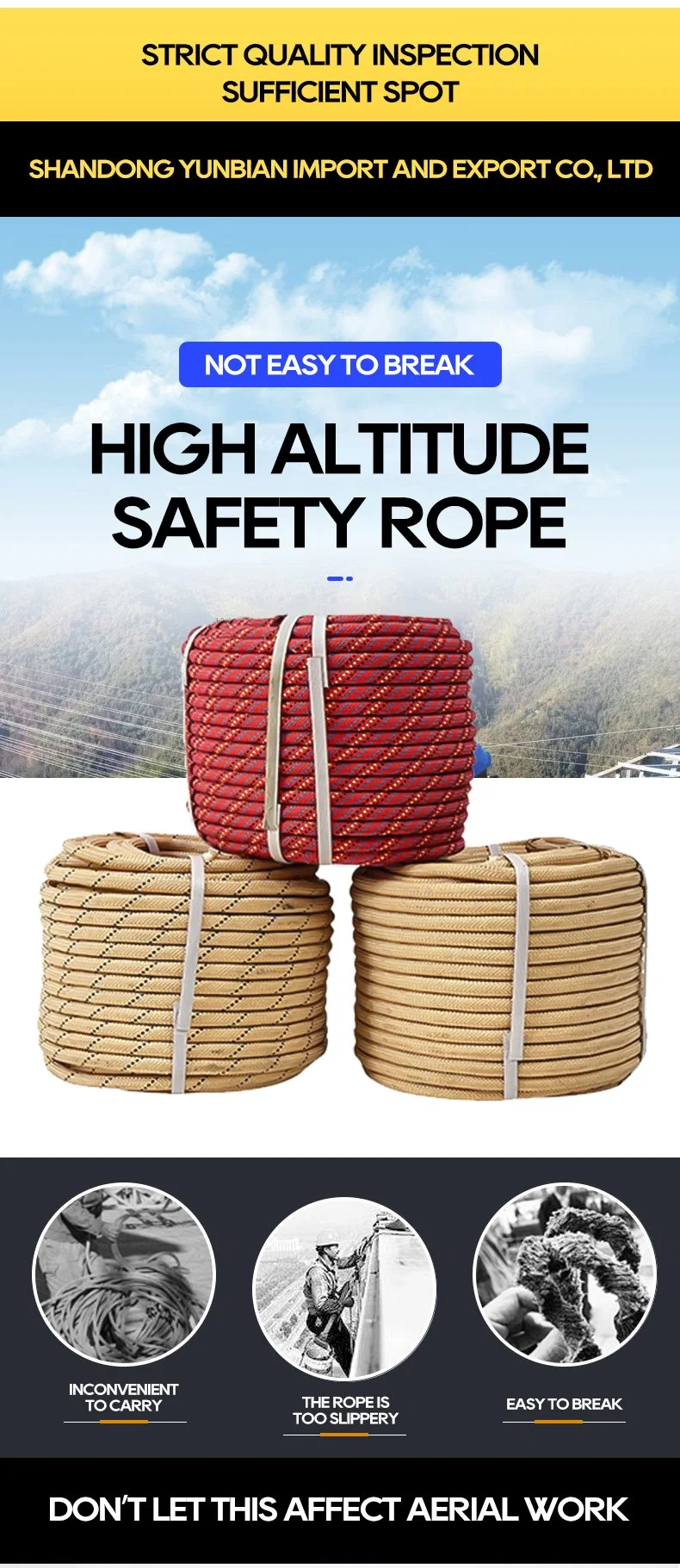 Hot Selling Outdoor High-Altitude Construction Climbing Wear-Resistant Polyester Safety Rope