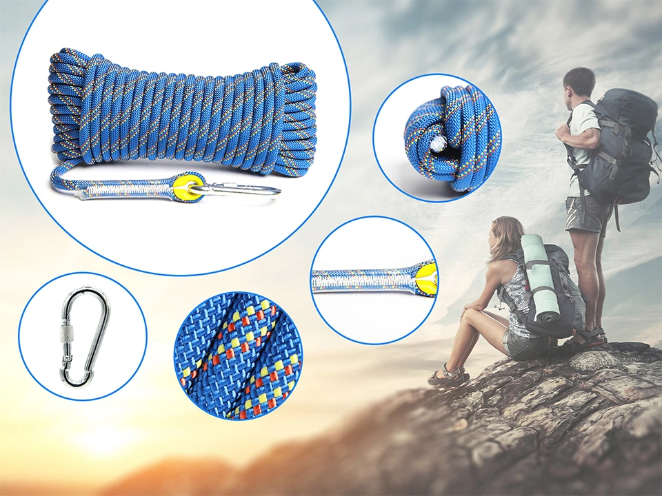 CE Certified 10mm/12mm/14mm High Strength Polyester Wear-Resistant Mountaineering Climbing Binding Construction Custom Color Safety Rope