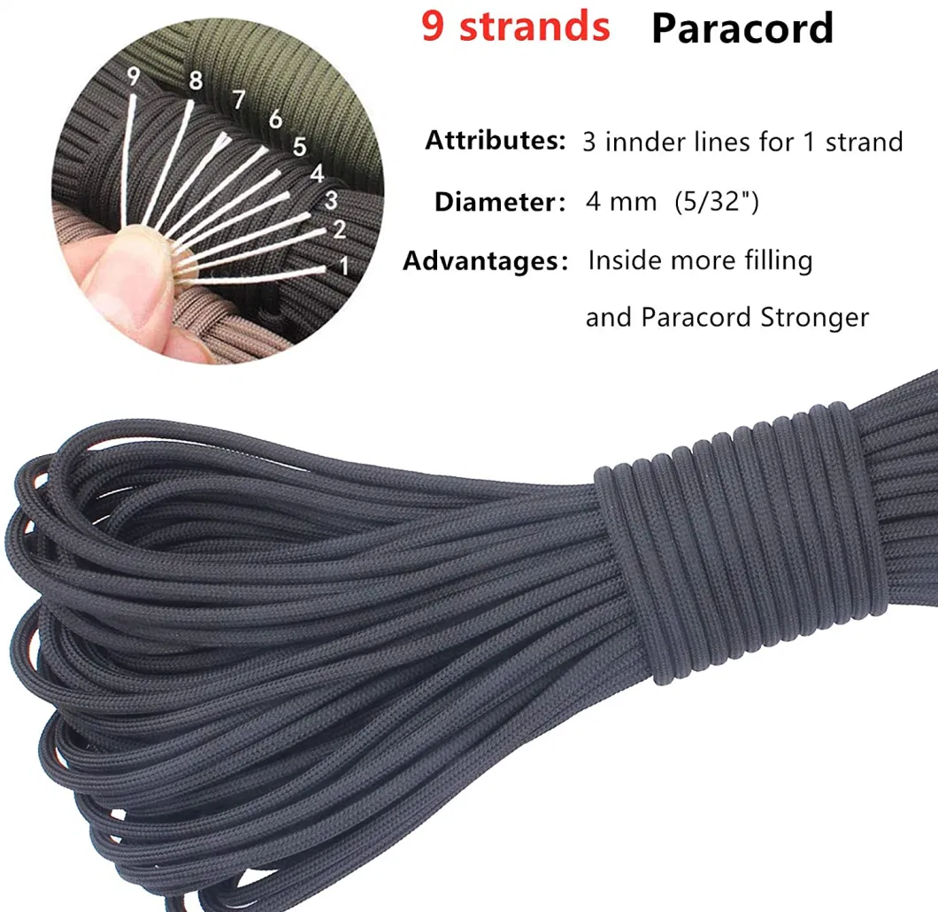 9 Strand 550 Nylon Multicolor Parachute Cord for Outdoor Survival